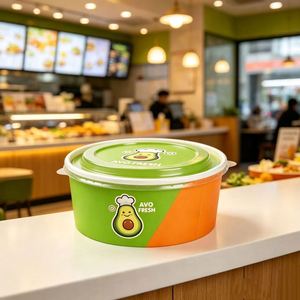 Bol à salade rond en papier kraft jetable avec couvercle, résistant à la graisse, pour emporter, conteneur pour la restauration rapide, logo personnalisé acceptable - Product Image 3