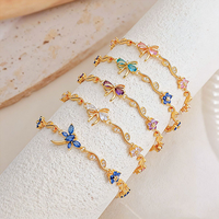 Gelang Pesona Daun Bunga ZC Trendi Mewah Ringan Berlapis Emas 18k dengan Hiasan Pita Zirkon Kupu-kupu, Perhiasan Wanita, Hadiah