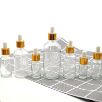 Flacons compte-gouttes pour huiles essentielles avec bouchons dorés, flacons vides rechargeables transparents avec compte-gouttes en verre