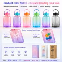 1000ml Tritan Gradient Straw Waterfles BPA-vrij Lekvrij Transparant Ecologisch Bohemian Style Sportfles Afneembaar