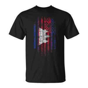 Camiseta con bandera americana de Camboya, diseño de orgullo de Camboya y Estados Unidos, color negro, unisex, talla para adultos - Product Image 1
