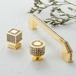 <b>Gold</b> Diamond Inlaid <b>Cabinet</b> Handle Bar Zinc Alloy Minimalist Wardrobe Drawer Door <b>Knob</b> Hardware Furniture Pulls - Product Image 1