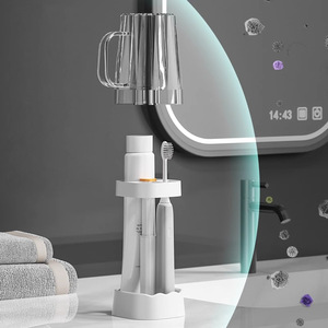 Double Cup <b>Toothbrush</b> <b>Holder</b> With Drainage For Bathroom Storage White Blue - Product Image 2