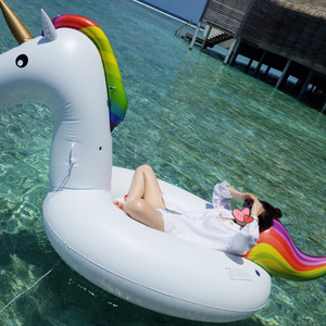 White Unicorn <b>Inflatable</b> <b>Float</b> With Rainbow Design For Swimming Pool And Beach Use - Product Image 4