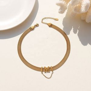 Collana Girocollo a Catena Larga con Lettere Intagliate per Donna, Gioielli di Moda in Acciaio Inossidabile, Collane con Iniziali <span class=keywords><strong>M</strong></span> per Mamma - Product Image 3