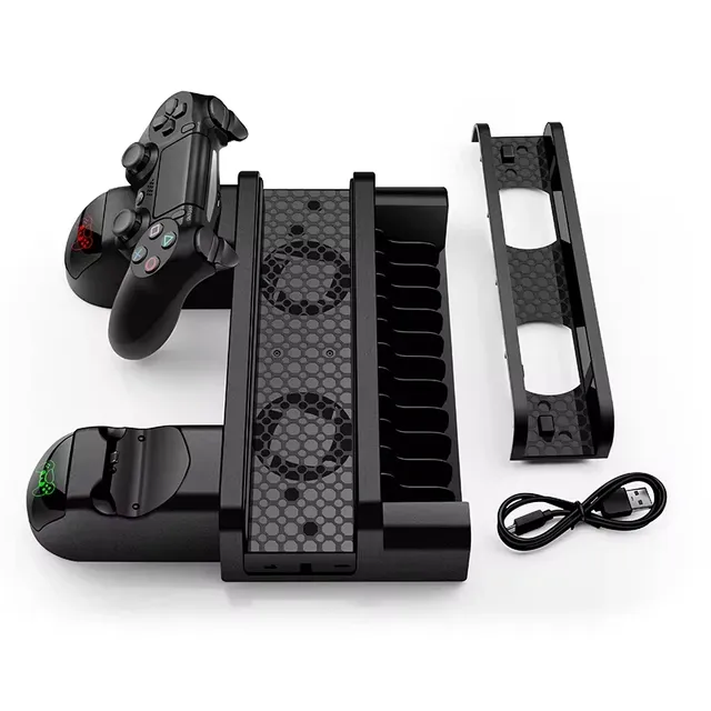 Stand Cooling Fan Station for ps4 Playstation 4/Slim/Pro with Dual Controller EXT Port Charger Dock Station and 10 Game Slots