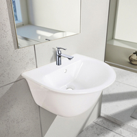 Lavabo à main de haute qualité une pièce suspendu lavabos de salle de bain blanc en céramique ronde mur suspendu bassin pour Villa salle de bain