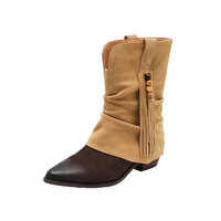 Bottines à lacets en cuir véritable pour femmes, respirantes, confortables, bicolores, à franges bohèmes, automne-hiver