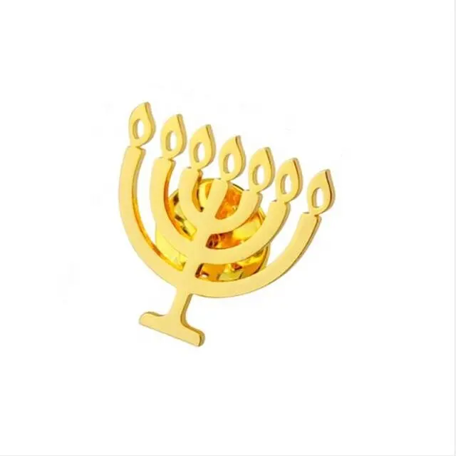 Yiwu Aceon 스테인레스 스틸 남성 선물 쥬얼리 신 Shabbat 유대인 요소 나비 핀 유대인 Menorah 걸쇠 버클 브로치