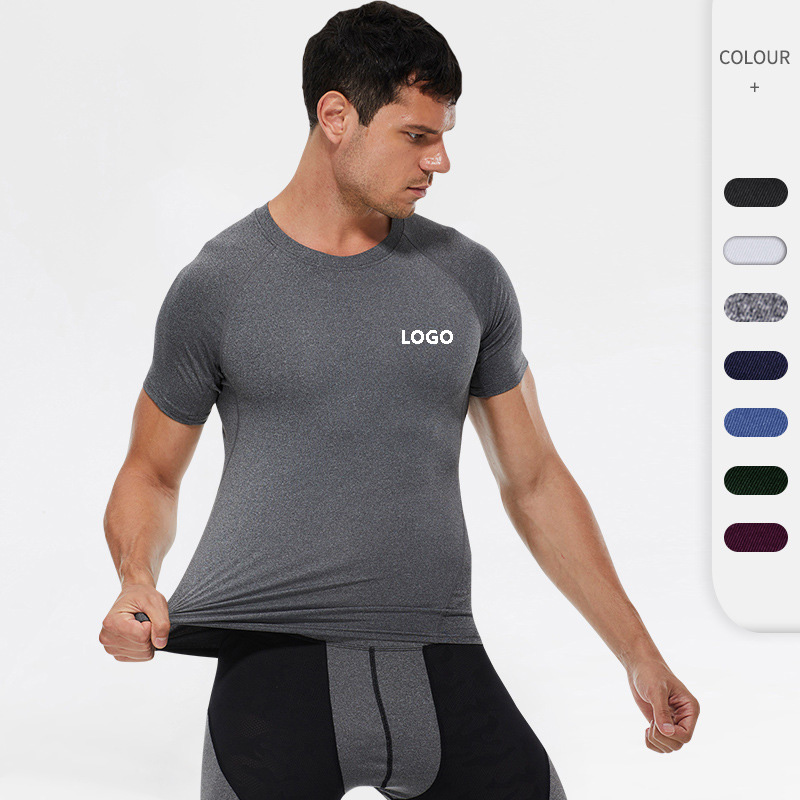 Compression Shirts Men Customize Logo Quick Dry Running Shirts Fitness Tights High Elastic Short Sleeve Gym Shirts Sportswear