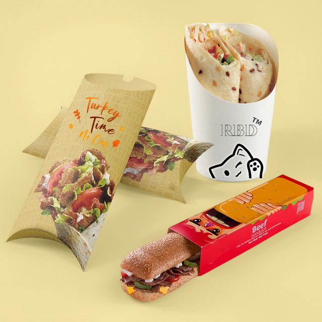 Custom Kraft Paper Kebab Box Takeaway Fast Food Chicken Burrito Shawarma Packaging Wrap Boxes Hot Greaserpoof French Fries Pouch