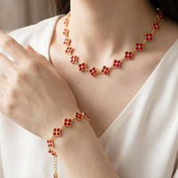 Bracelet et collier en acier inoxydable 316L Cleef Zircon, trèfle à quatre feuilles, délicat, plaqué or 18K PVD, bijoux pour femmes, ensembles cadeaux