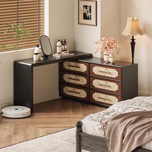 Vintage Style Dressing <b>Table</b> With <b>Bamboo</b> Leaf Design Mirror Included Bedroom Furniture For Home Use - Product Image 4