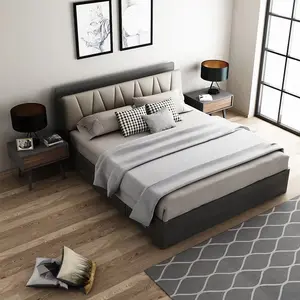 クリエイティブデザイン木製ホテル寝室家具マスターキングサイズダブル布張りソフトベッド