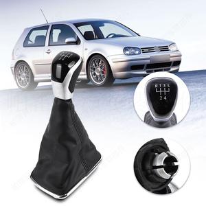 Pomo de palanca de cambios universal de cuero de 5 velocidades con marco brillante y costuras negras, diseño ergonómico - Product Image 1