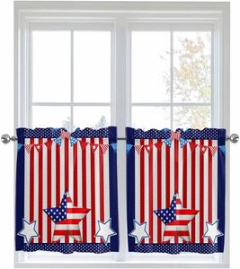 Rideaux de cuisine drapeau USA, bleus et rouges, à motifs étoiles tombantes, rideaux courts à volants pour café, petites fenêtres, 2 panneaux - Product Image 5