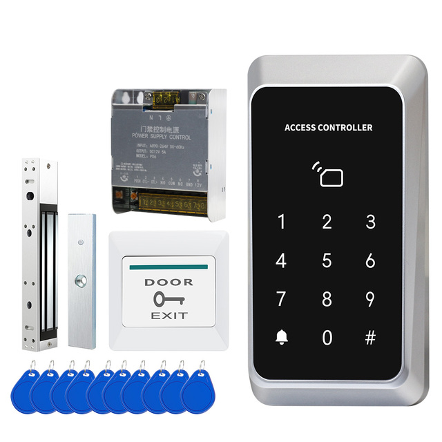 Simple Install Access Control Kit Include Keypad 280kg Electric Magnetic Lock 12V Power Supply Exit Button 10 Key Fob