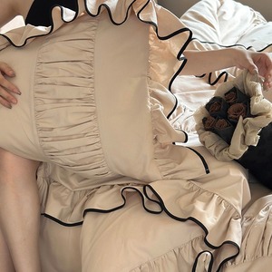 Cotton Brushed <b>Bedding</b> <b>Set</b> Solid Color Ruffle Design Home Use - Product Image 4