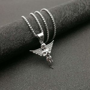 Collier pendentif ange hip-hop en acier inoxydable plaqué or avec ailes serties pavé, bijou unisexe, cadeau - Product Image 3
