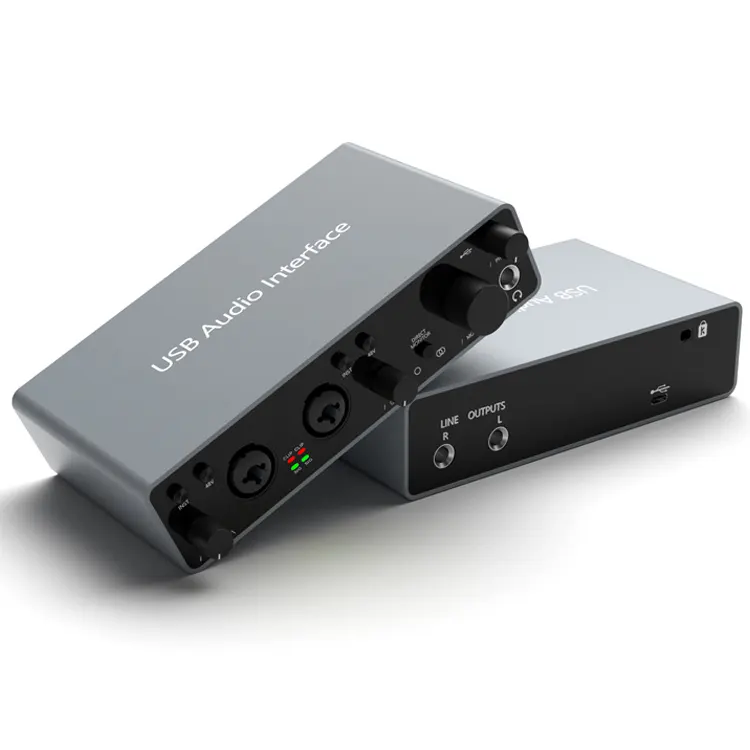 Venta caliente 48V Kit de guitarra móvil personalizable Pro Tools mezclador grabación MIDI USB estudio tarjeta de sonido grabación interfaz de audio