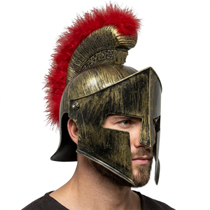 Casque de guerrier spartiate grec médiéval en métal, style antique, plume de plumeau rouge, objet d'art de collection - Product Image 3