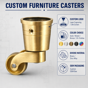 Roulettes en laiton OEM pour meubles, pivotantes à 360 degrés, silencieuses, robustes et décoratives pour canapé, chaise et table anciennes - Product Image 1