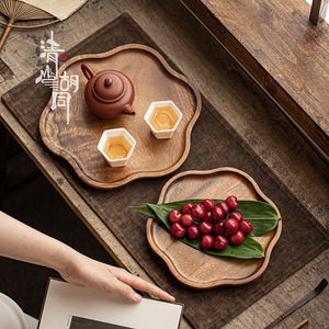 Walnut Wood Irregular <b>Tea</b> <b>Tray</b> Handmade Solid Wood Serving Plate For <b>Tea</b> And Snacks Residential Use - Product Image 4