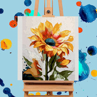 Peinture par numéros de tournesols sur toile de lin écologique avec cadre, peinture acrylique brossée, rectangle, pour décoration intérieure