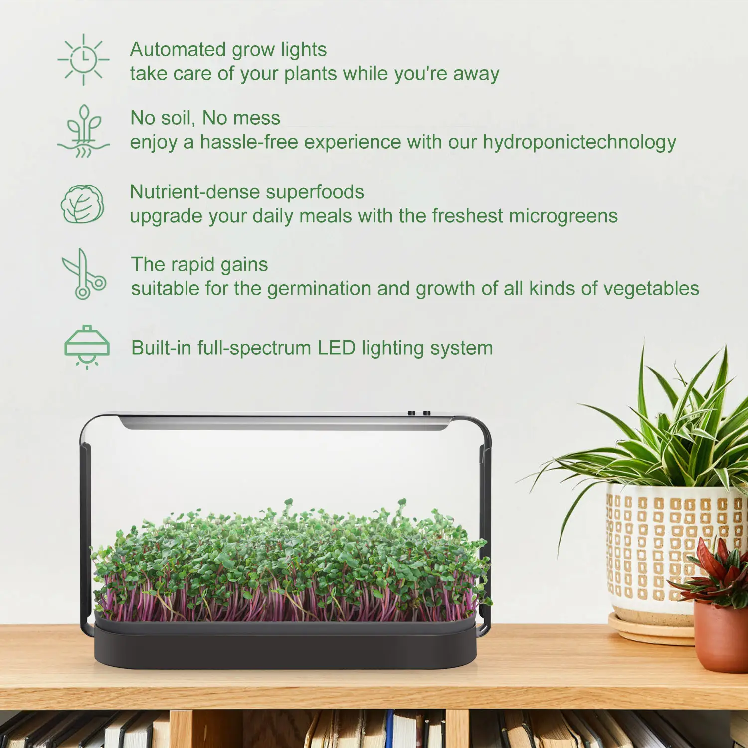 Комнатные гидропонные системы освещения, светодиодный набор для выращивания микрозеленого света Для листовых зеленых овощей, трав, микрозелени