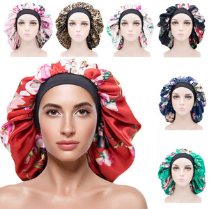 MADESHINE Bonnet de nuit en satin de soie monocouche <span class=keywords><strong>extra</strong></span> large à large bord floral pour la douche et l'usage quotidien - Product Image 1