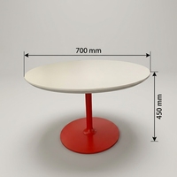 Table basse ronde moderne LIWEI, plateau blanc, base en piédestal rouge, meubles écologiques et durables pour la maison, le bureau, le restaurant
