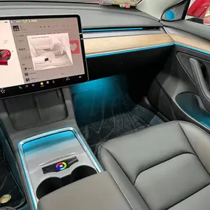 إكسسوارات إضاءة ليد داخلية للسيارة من المصنع الجديدة مجموعة إضاءة ليد محيطية للسيارة RGB 128 لون ل Tesla Model 3/Y