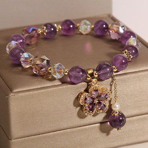 <span class=keywords><strong>Pulsera</strong></span> de Cristal Amatista Natural Morada para Mujer, Diseño Exclusivo Estilo Mori, Lujo Ligero, Vintage, con Flores, para Estudiantes y Novias - Product Image 3
