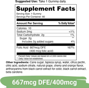 PROVITA Caramelle Gommose con Acido Folico e Colina |   667mcg DFE |   Naturale |   Supporto per la salute prenatale e cardiaca |   60 Caramelle Gommose al Gusto di Frutta - Product Image 6