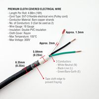 Cable Eléctrico Aislado de PVC Multifilar con Revestimiento de Tela Negra BRIGHTTIA, Cable Textil de 16 Pies para Lámparas Colgantes
