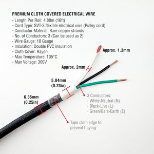 <span class=keywords><strong>Cable</strong></span> Eléctrico Aislado de PVC Multifilar con Revestimiento de Tela Negra BRIGHTTIA, <span class=keywords><strong>Cable</strong></span> <span class=keywords><strong>Textil</strong></span> de 16 Pies para Lámparas Colgantes - Product Image 2