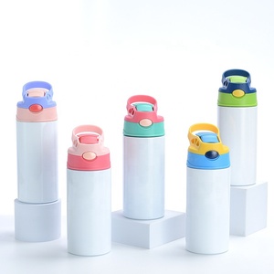 Botella de agua de acero inoxidable con tapa abatible para niños, vaso con logotipo personalizado, sin Bpa, sublimación blanca recta, 12oz - Product Image 1