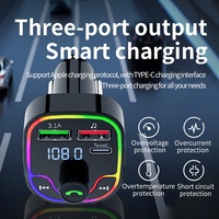 Pemutar MP3 Mobil BT Hands-Free Lampu Ambient Pengisian Daya Cepat PD Ponsel 5V/1A 2 X USB Ramah Lingkungan