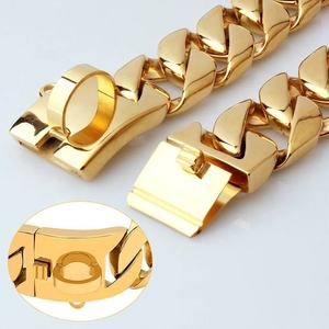 高品質ステンレス製大型犬用ハーネス、高級感あふれるイリュージョンメッキキューバンリンクチェーン、名入れブルドッグ用首輪リボン - Product Image 2