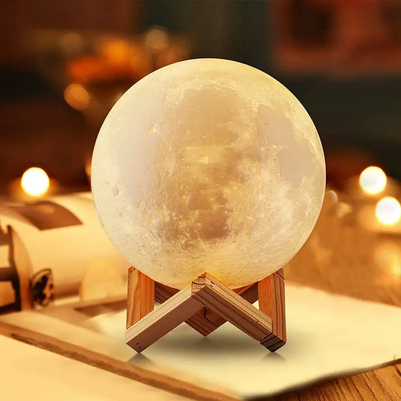 מגע חכם 3D הדפסת DIY מותאם אישית תמונה Led ירח מלא גלובוס אור לילה 16 צבע שינוי Rgb גלקסי מנורת ירח לחדר