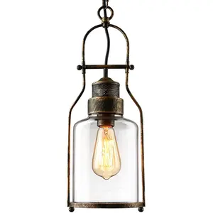 Pendant Lamp Designer Rustic Hanging Light Vintage Industrial Glass with Cylinder Glass 1 Light Antique Pendant Lighting Retro