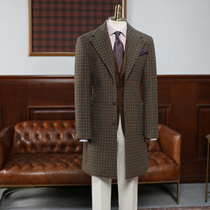 Abrigo Chesterfield a Cuadros Verdes Isirhonour, Hecho a Medida, para Hombre, Mezcla de Lana Italiana, Solapa con Muescas, Chaqueta Larga de Invierno - Product Image 1