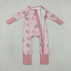 LR2967 rts Mameluco infantil rosa con estampado de guante de béisbol para niña, conjunto de mameluco de manga larga al por mayor para niños - Product Image 3