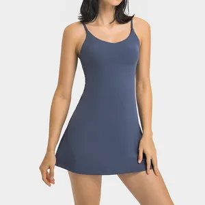 Gaun pendek Golf wanita, pakaian Tenis Atletik tali Spaghetti pakaian olahraga Yoga Fitness bernafas