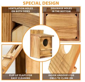 <span class=keywords><strong>Casetta</strong></span> per Gufo Personalizzata, Grande Nido per Uccelli Fatto a Mano in Legno con Apertura Circolare per Esterni, con Trucioli di Legno - Product Image 3