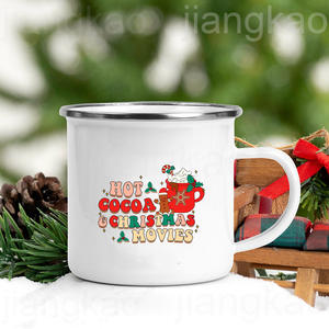 Cacao chaud et <span class=keywords><strong>films</strong></span> de noël humeur actuelle impression émail tasses à café cadeaux de noël fête vin jus boisson tasses maison verres - Product Image 6