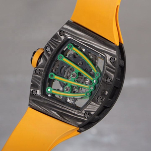 Montre Tourbillon à Gravité Zéro en Fibre de Carbone 59-01NTPT, Montre Mécanique Squelette de Luxe pour Hommes, Bracelet en Caoutchouc Jaune - Product Image 5
