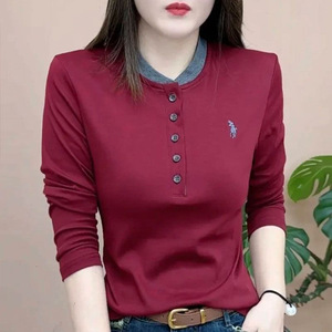 Women's Long Sleeve T-Shirt Color Blocking Knitted Anti-Wrinkle Slim Fit <b>Base</b> <b>Layer</b> Spring Autumn Style - Product Image 1