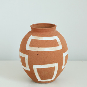 Ensemble de vases en céramique orange vintage, style rustique rétro, motif floral pour la décoration de la maison et l'arrangement floral, style antique - Product Image 3