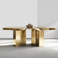 Table à thé en acier inoxydable, design contemporain, racines d'arbre dorées irrégulières, table à manger légère, table basse de luxe